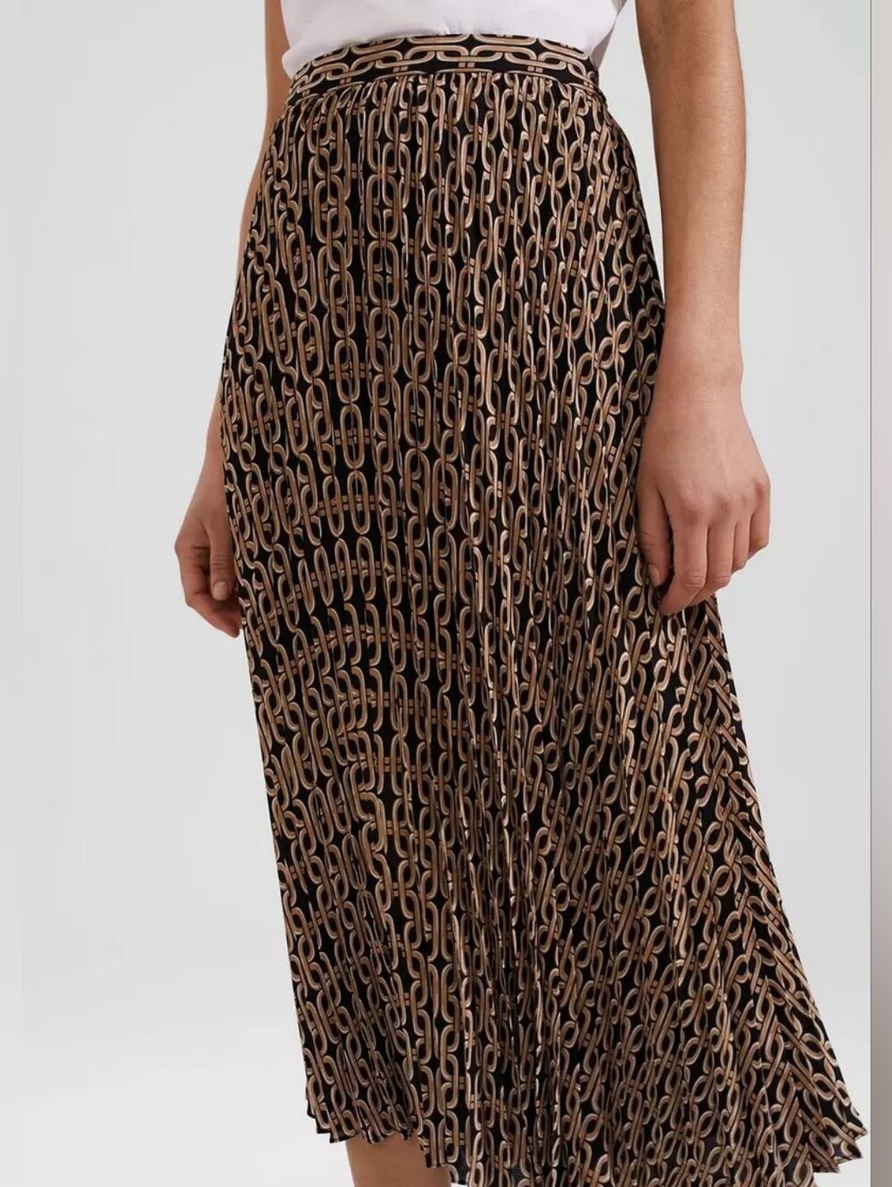 Hobbs London Luciana Pleated Chain Print Midi Skirt – Size US 4